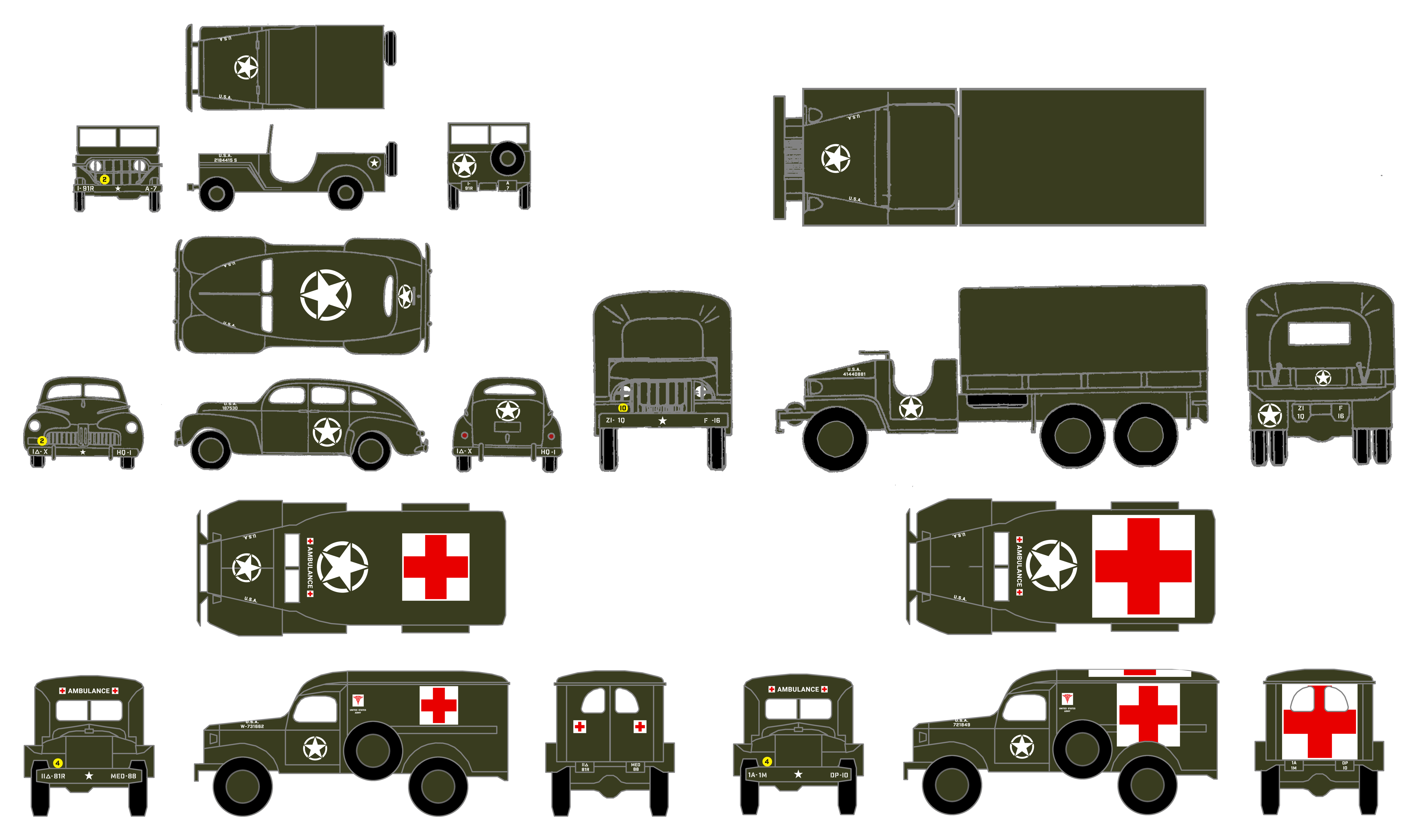 K4 1:35 Scale Decals USA World War II Army Truck Vehicle Markings Circle Star - Bild 5 von 5